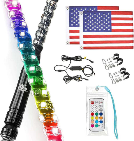 LED Whip Lights for ATV/UTV/RZR (3FT & RGB - 2PC) - LynXautoinnovate™️