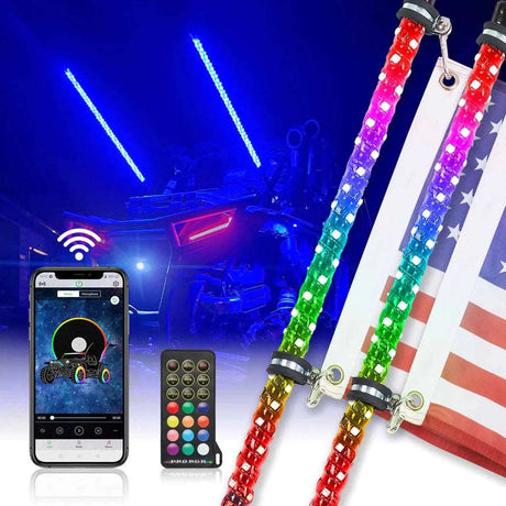 UTV ATV LED Whip Lights with Bluetooth For Can-Am / Polaris RZR (2pcs 4FT) - LynXautoinnovate™️