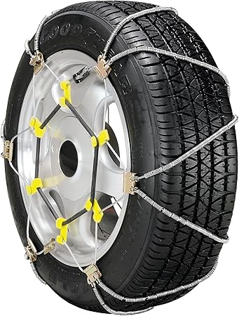 Tire with snow chains on a white background