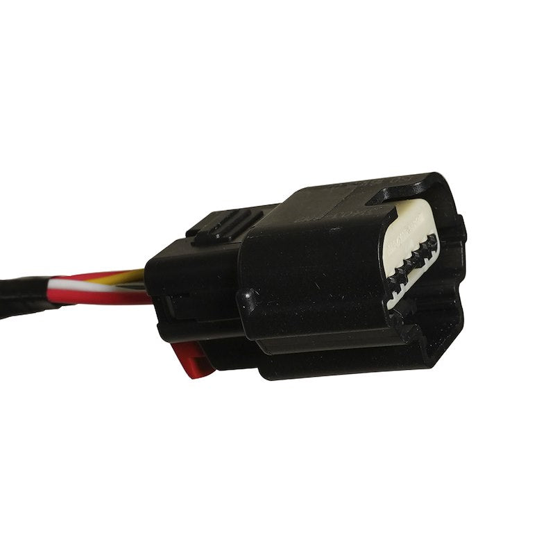 Black electrical connector with wires on a white background