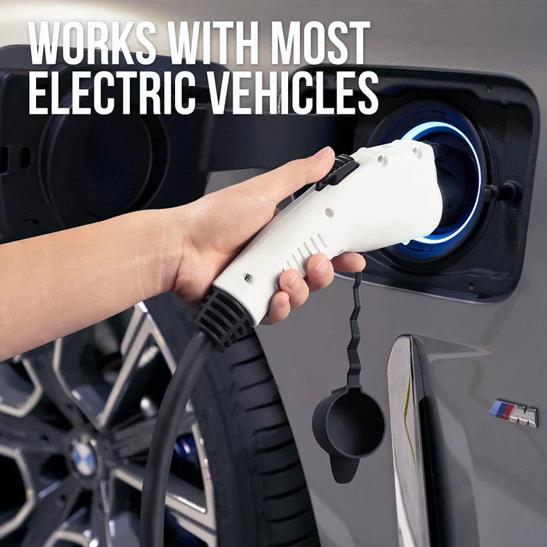 Hand plugging electric vehicle charger into car, LynXautoinnovate automotive accessories USA