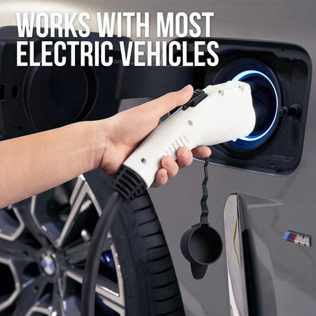 Hand plugging electric vehicle charger into car, LynXautoinnovate automotive accessories USA