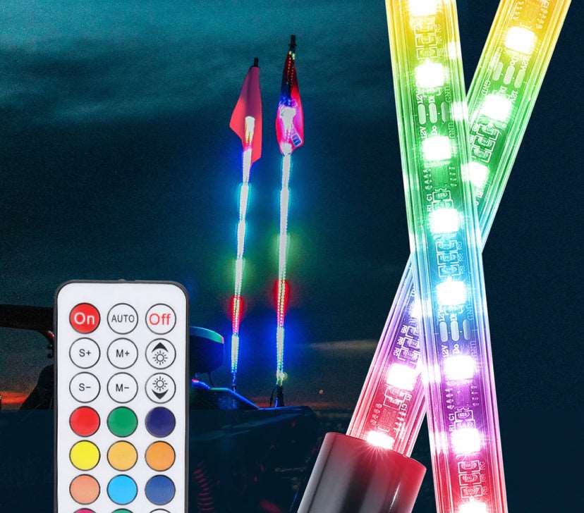 2px 3FT LED Whip Light Spiral RGB+IC Chasing Antenna, w/Remote for Can 2px 3FT LED Whip Light Spiral RGB+IC Chasing Antenna, w/Remote for Can