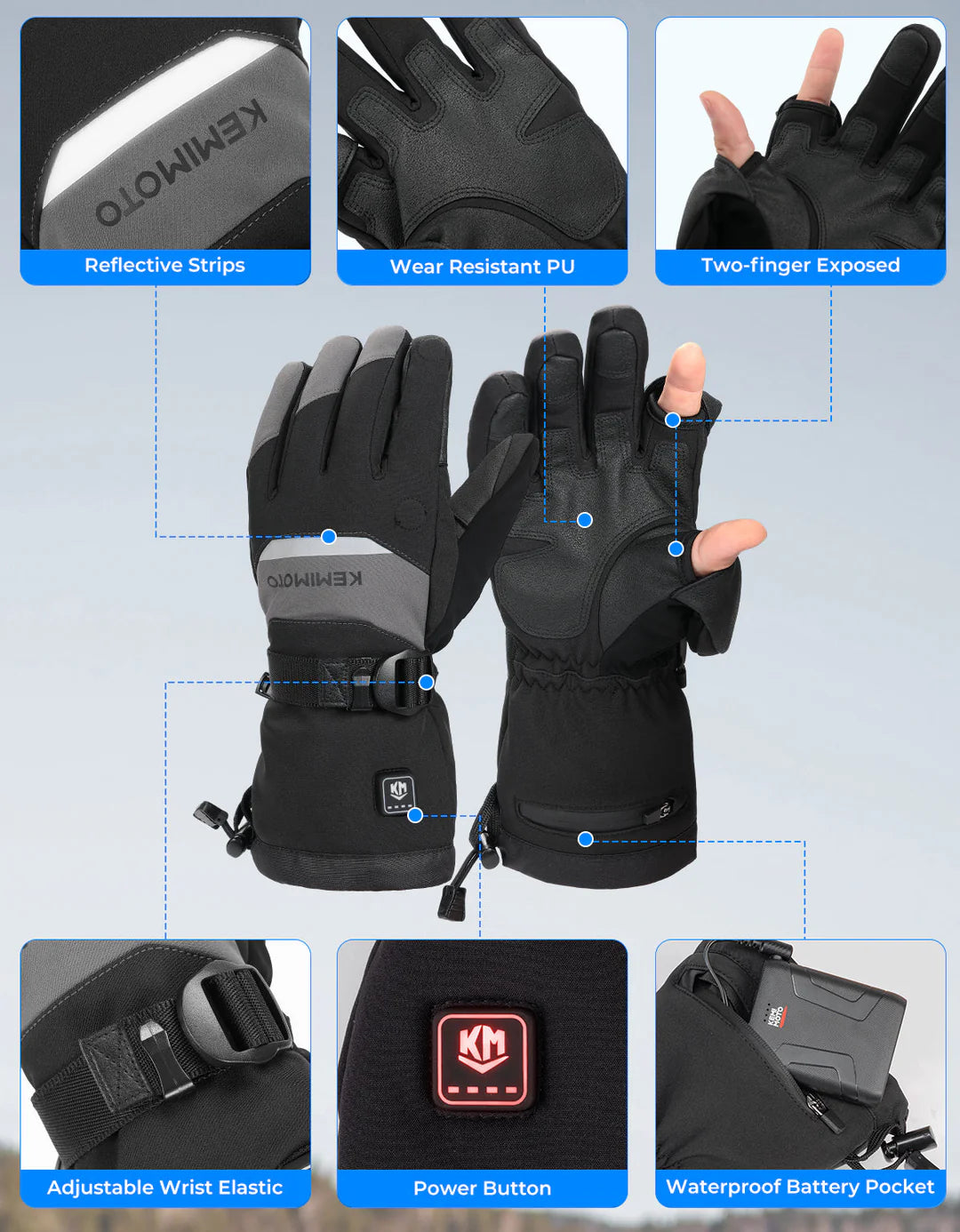 Heated Gloves w/ Magnetic Finger Flap