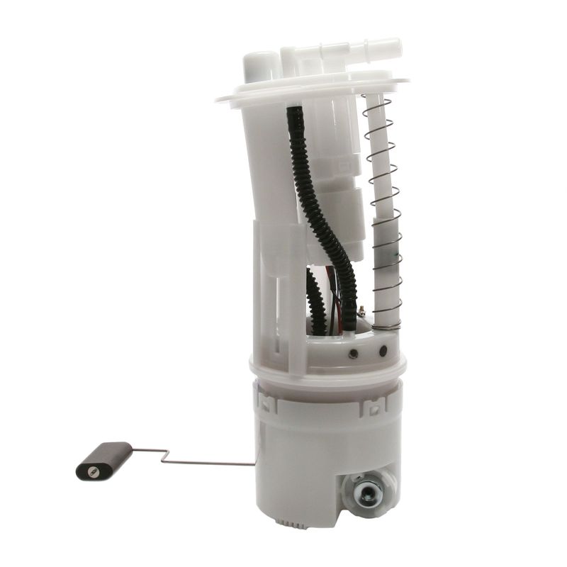 White mechanical component with springs and a cable on a white background