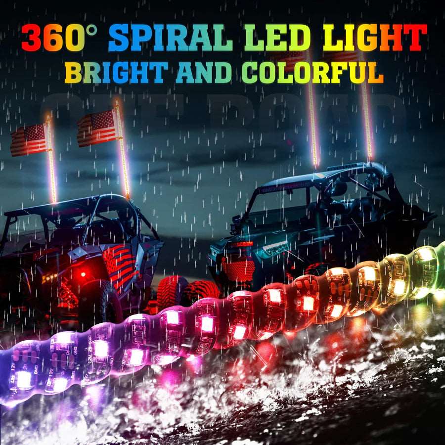 UTV ATV LED Whip Lights with Bluetooth For Can-Am / Polaris RZR (2pcs 4FT) - from LynXautoinnovate  - Just $148.99! 