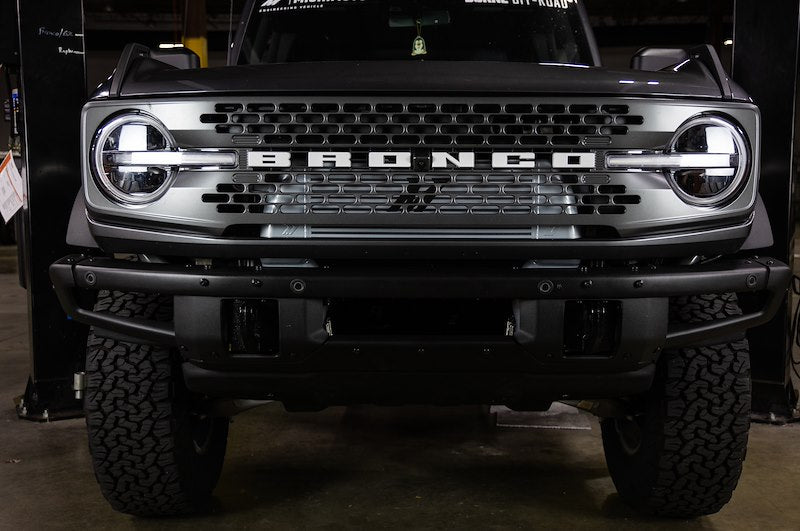 Front view of a Ford Bronco vehicle with visible branding.