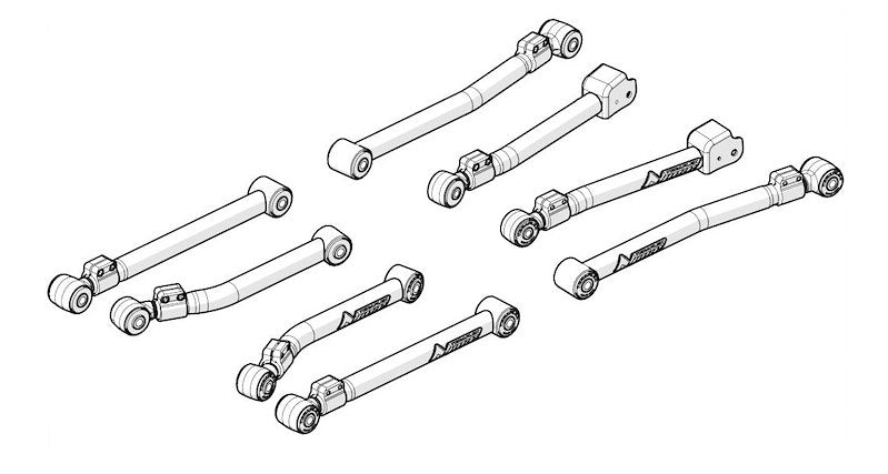Set of mechanical links or rods on a white background