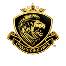 Logo of LynX Auto Innovate with a lion's head on a shield