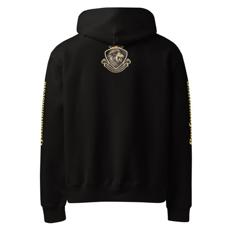 Hoodie mockup of rear with the brand logo in upper center. 