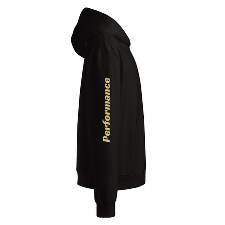 Hoodie mockup on the other side with word Performance on the sleeve