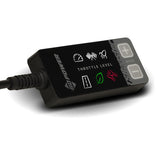 Black electronic throttle controller with display on a white background