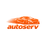 Orange car silhouette with 'autoserv' text on a white background