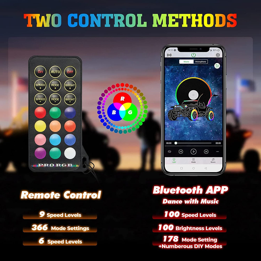 4-8 Pod RGB Light Kit and Whip Lights